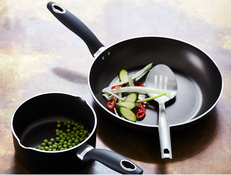 A frying pan and saucepan